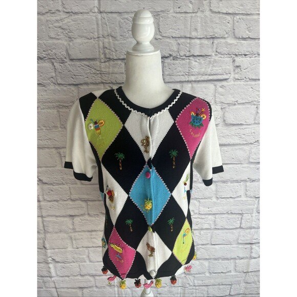 The Collective Works 2 Of Takako Sakon Sweaters - Berek 2 By Takako Sakon Women’s Artsy Embellished Preppy Cardigan Size Small